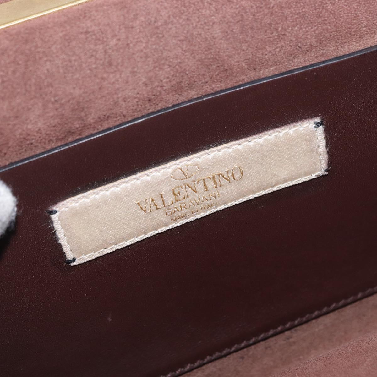 VALENTINO Chain Shoulder Bag Leather Brown Gold Auth ka3408A
