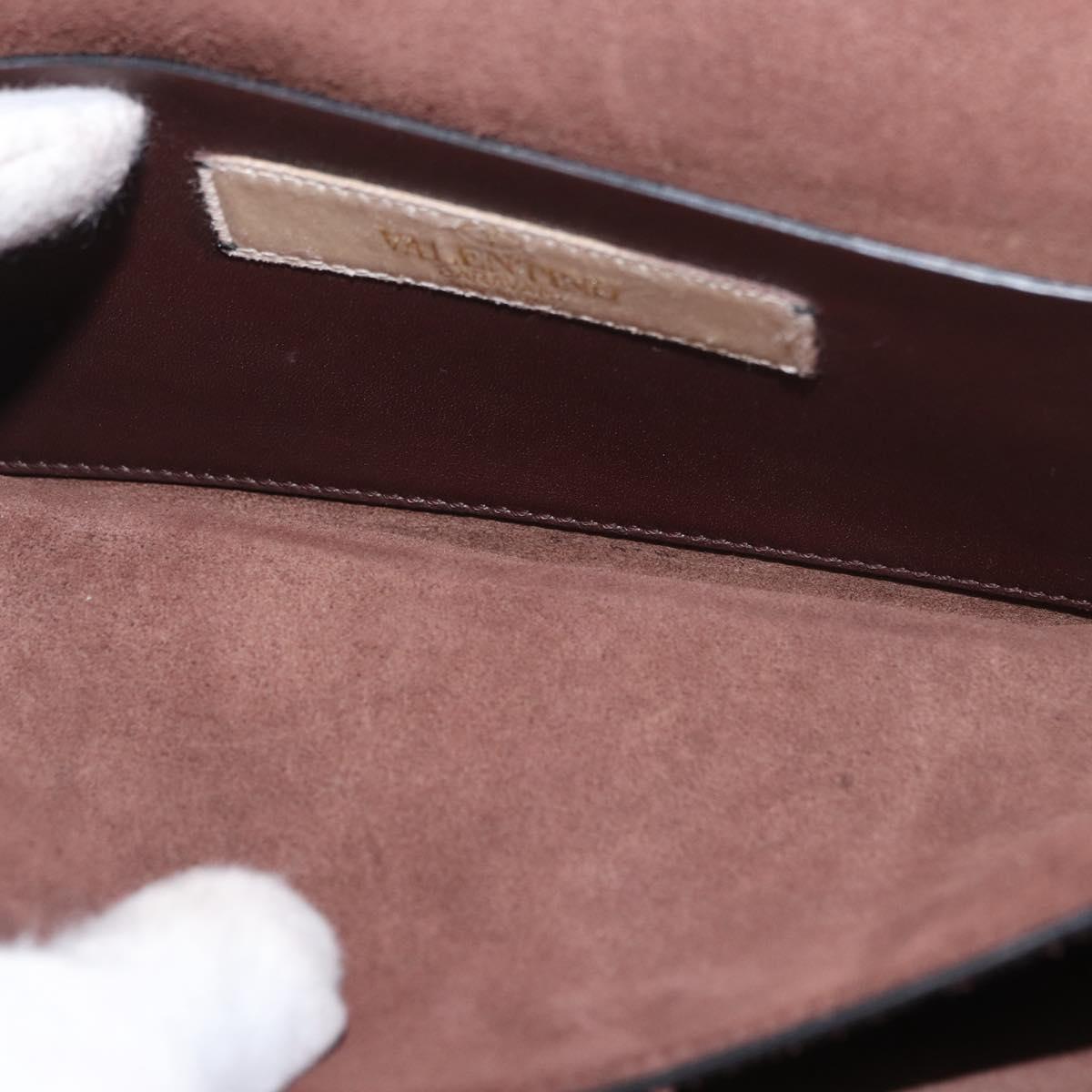 VALENTINO Chain Shoulder Bag Leather Brown Gold Auth ka3408A