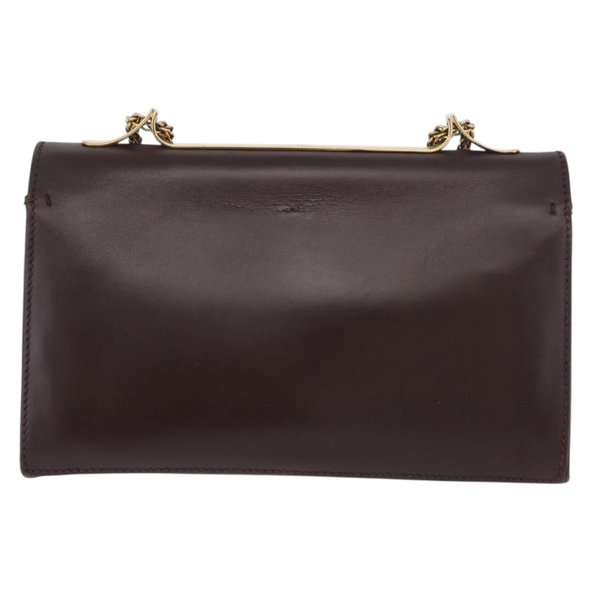 VALENTINO Chain Shoulder Bag Leather Brown Gold Auth ka3408A