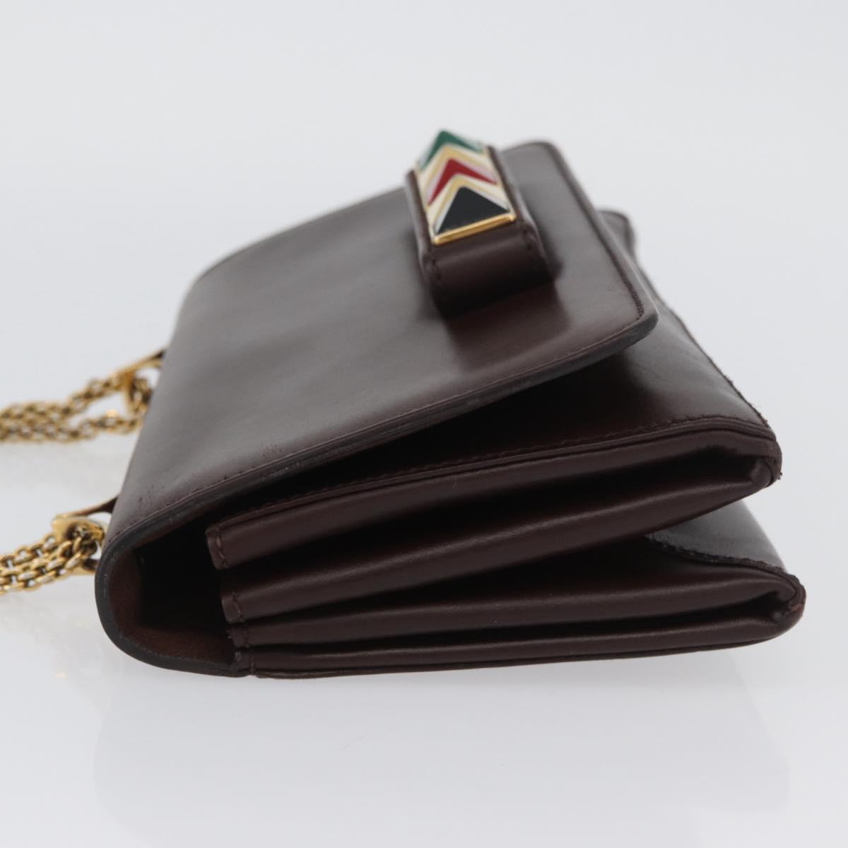 VALENTINO Chain Shoulder Bag Leather Brown Gold Auth ka3408A