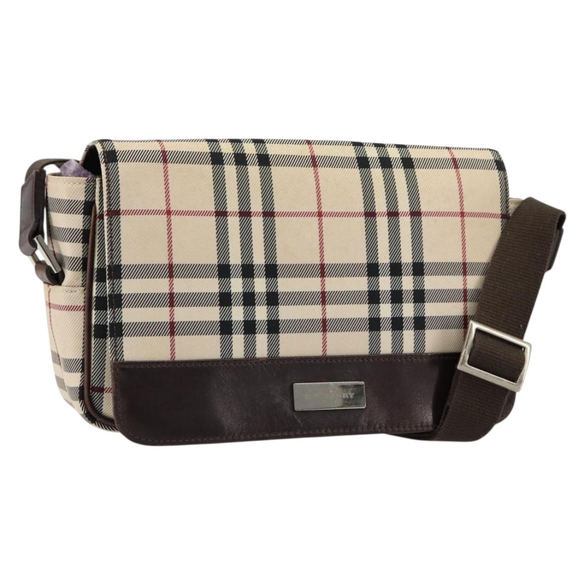 BURBERRY Nova Check Shoulder Bag Canvas Beige Silver Auth ka341