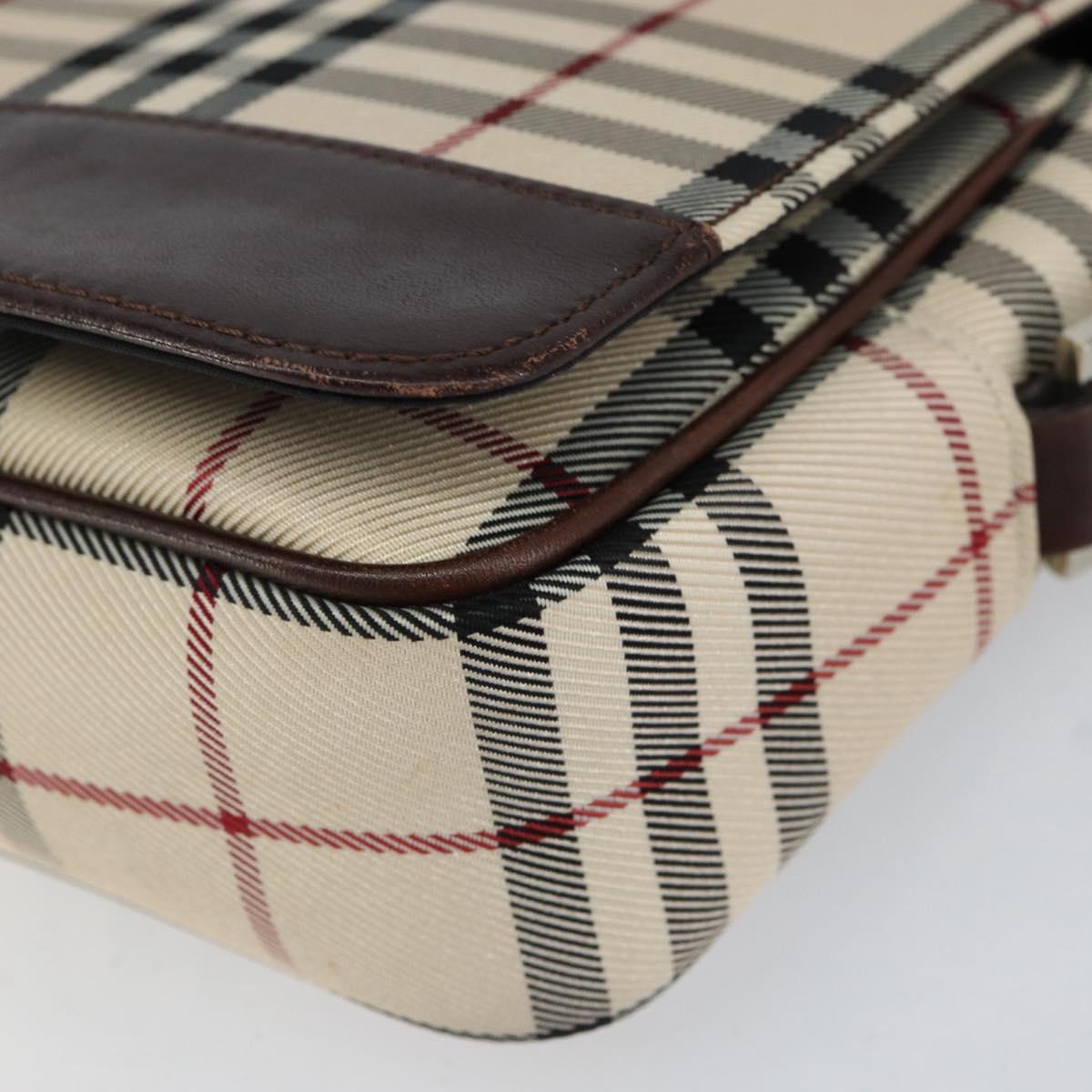 BURBERRY Nova Check Shoulder Bag Canvas Beige Silver Auth ka341