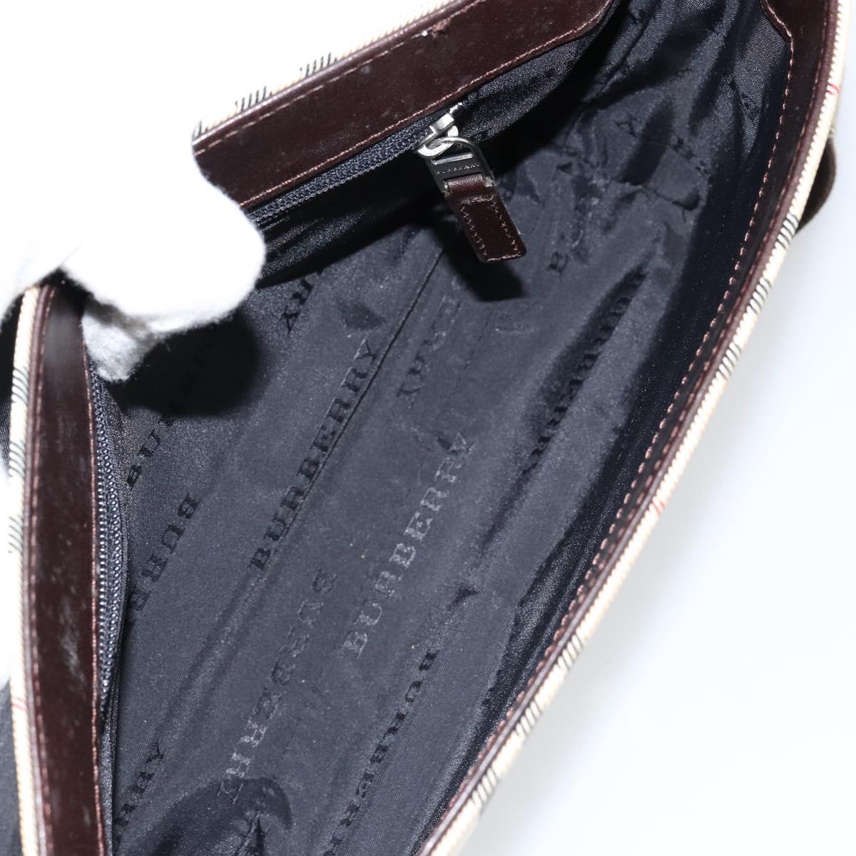 BURBERRY Nova Check Shoulder Bag Canvas Beige Silver Auth ka341