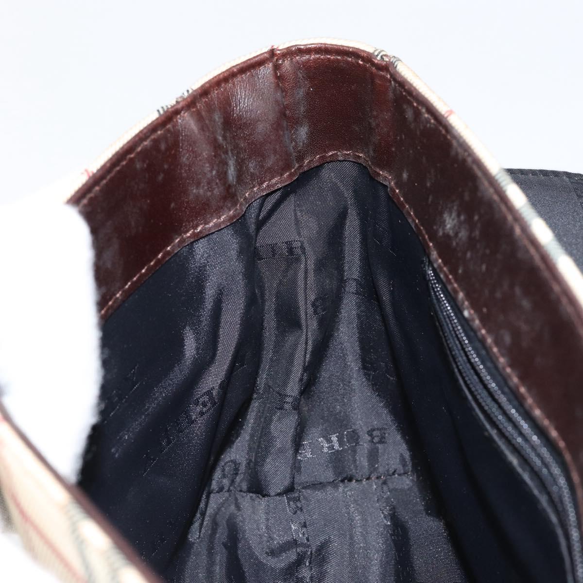 BURBERRY Nova Check Shoulder Bag Canvas Beige Silver Auth ka341