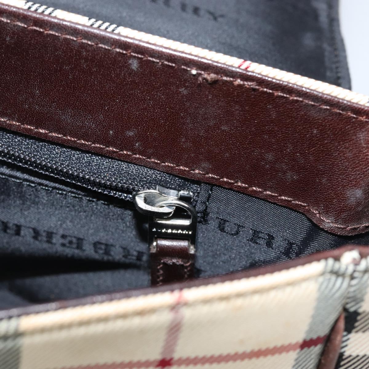 BURBERRY Nova Check Shoulder Bag Canvas Beige Silver Auth ka341