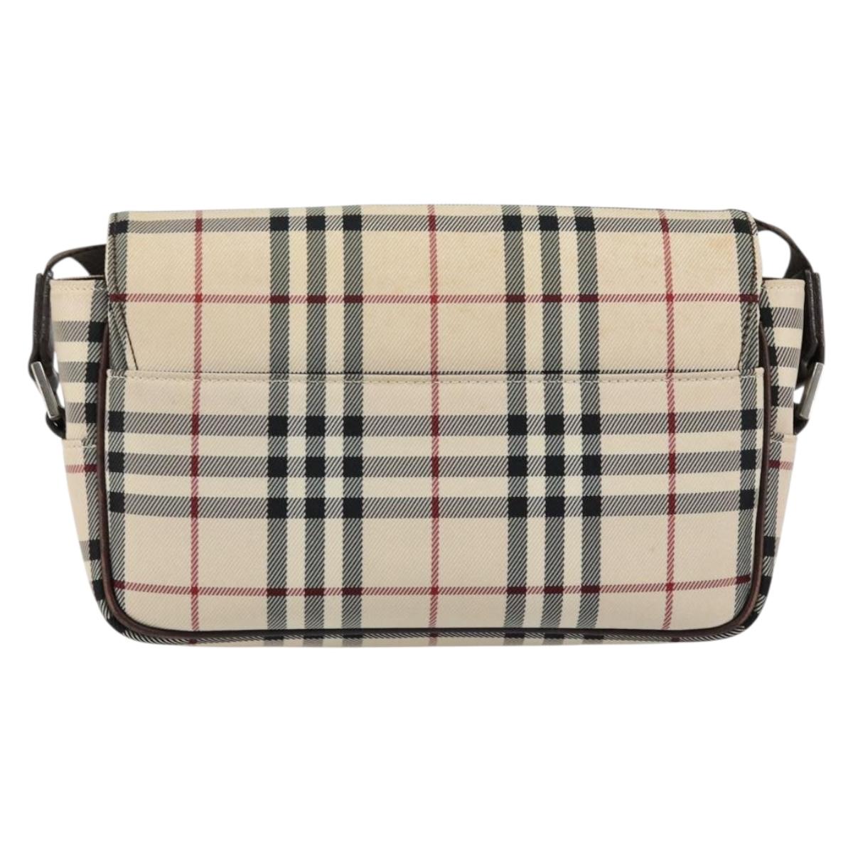 BURBERRY Nova Check Shoulder Bag Canvas Beige Silver Auth ka341