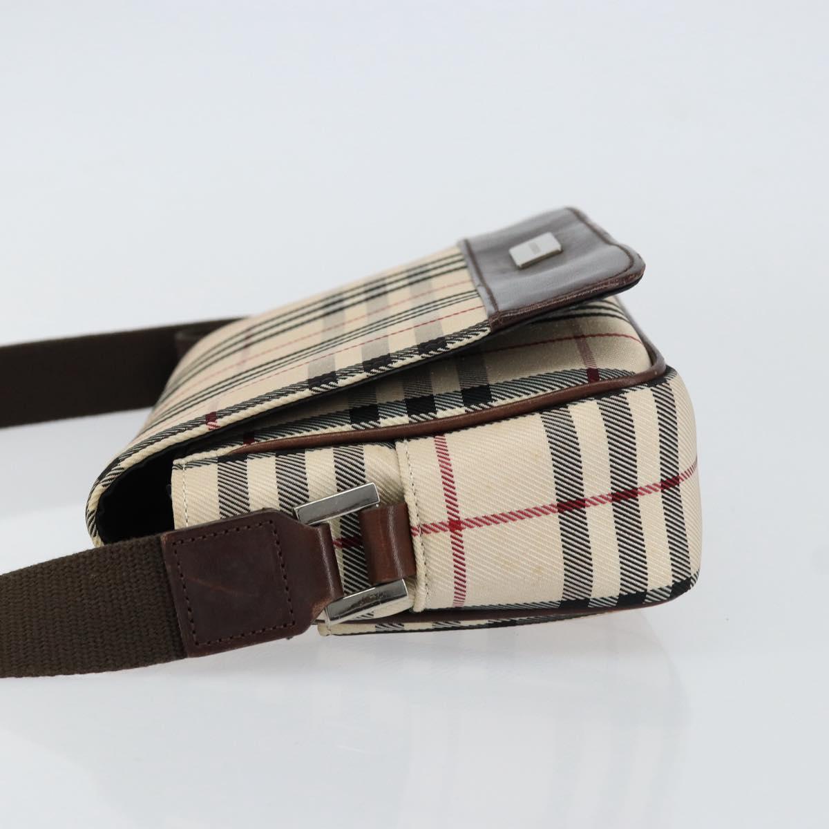 BURBERRY Nova Check Shoulder Bag Canvas Beige Silver Auth ka341