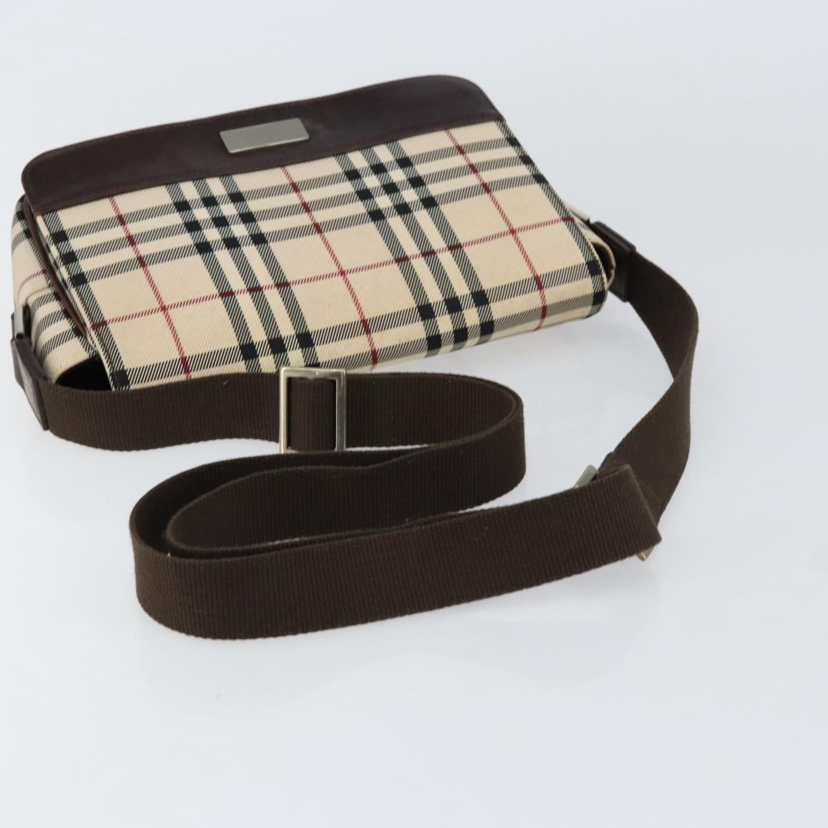 BURBERRY Nova Check Shoulder Bag Canvas Beige Silver Auth ka341