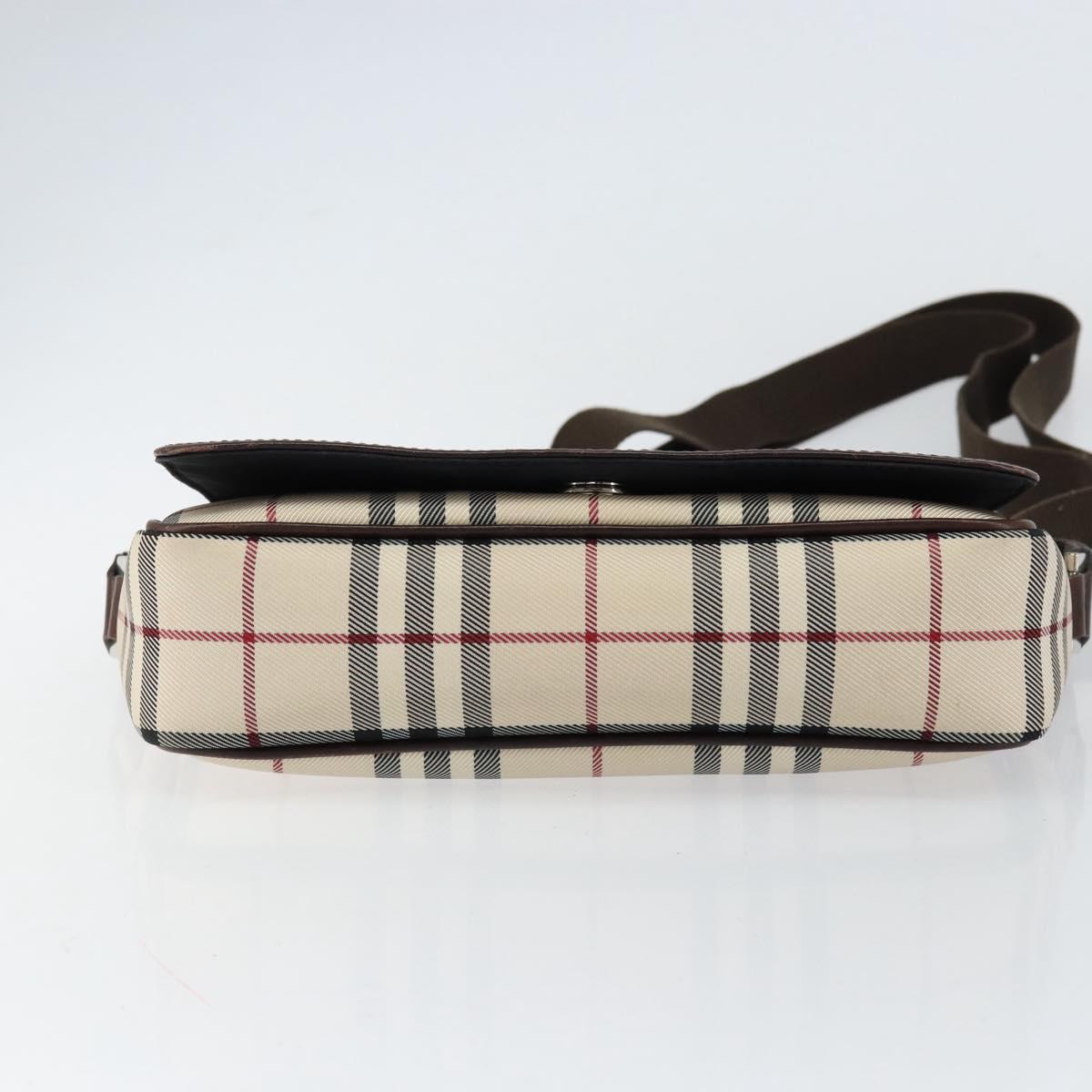 BURBERRY Nova Check Shoulder Bag Canvas Beige Silver Auth ka341