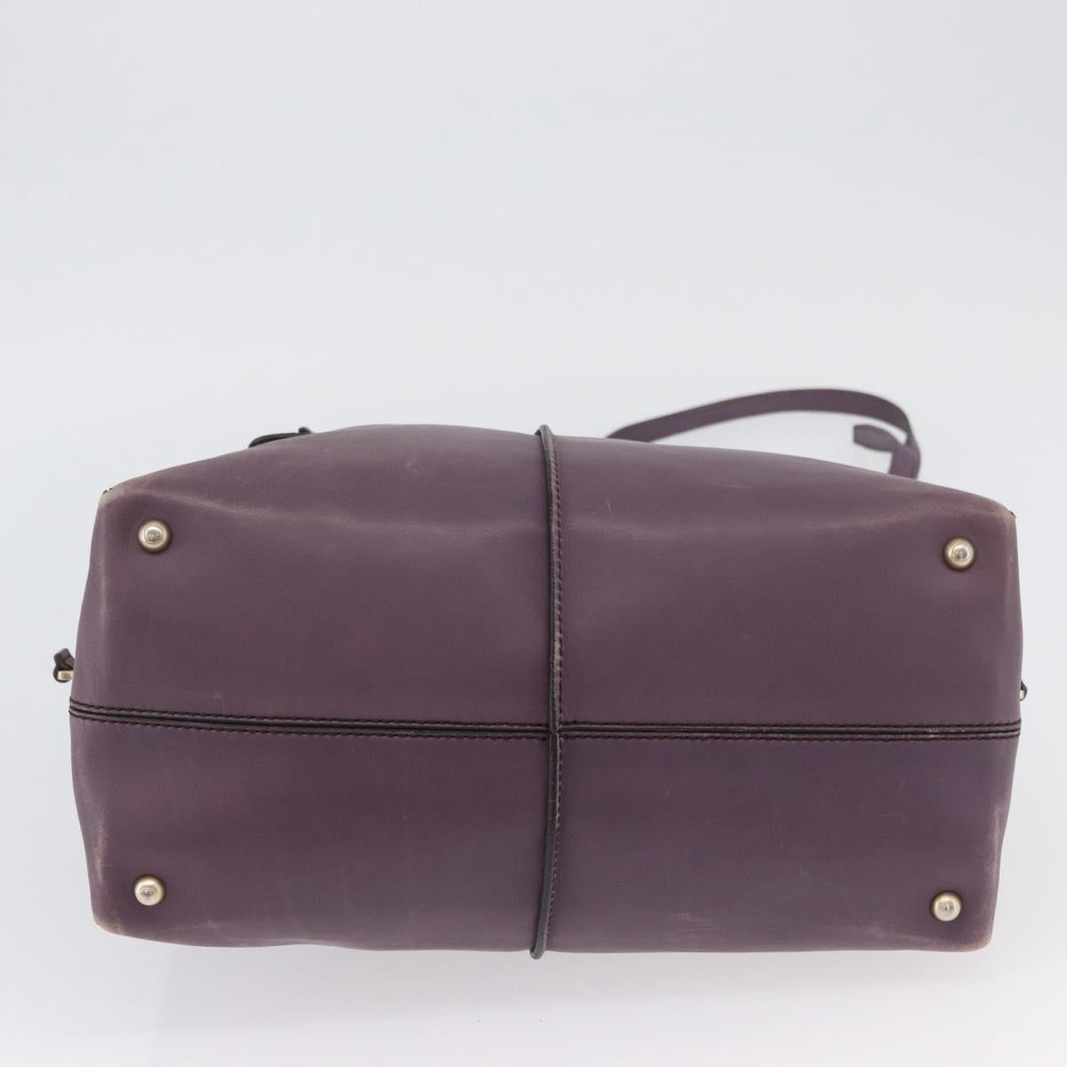 TOD’S Hand Bag Leather 2way Purple Gold Auth ka3411