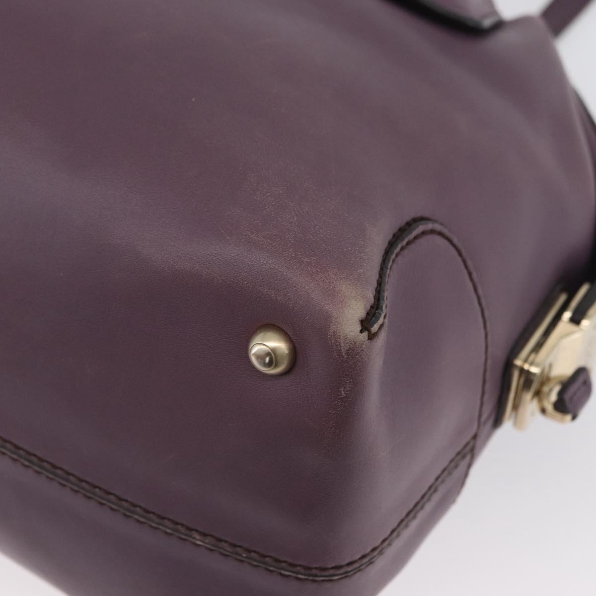 TOD’S Hand Bag Leather 2way Purple Gold Auth ka3411