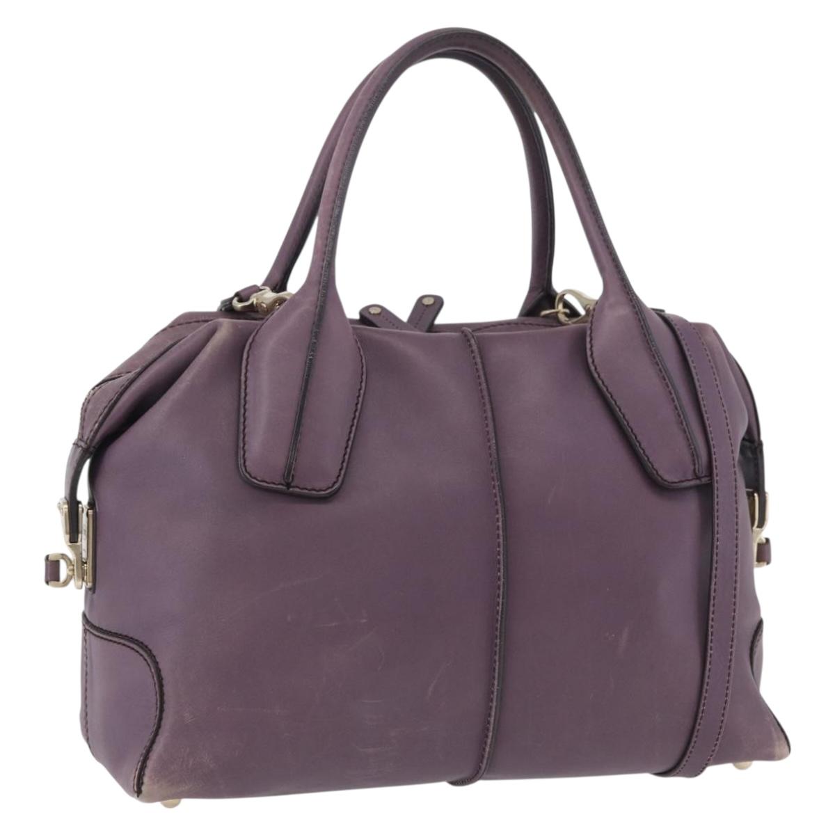 TOD’S Hand Bag Leather 2way Purple Gold Auth ka3411