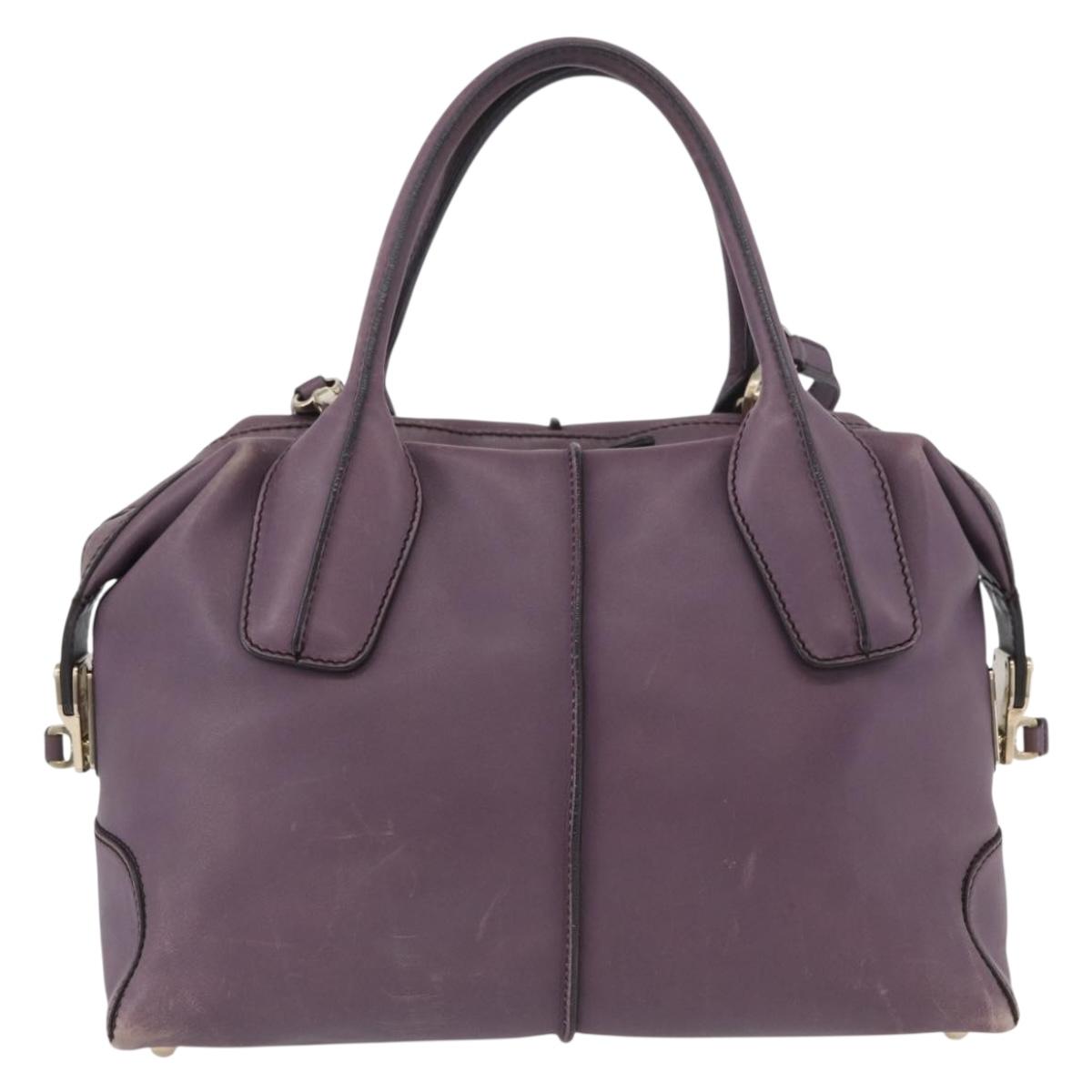 TOD’S Hand Bag Leather 2way Purple Gold Auth ka3411