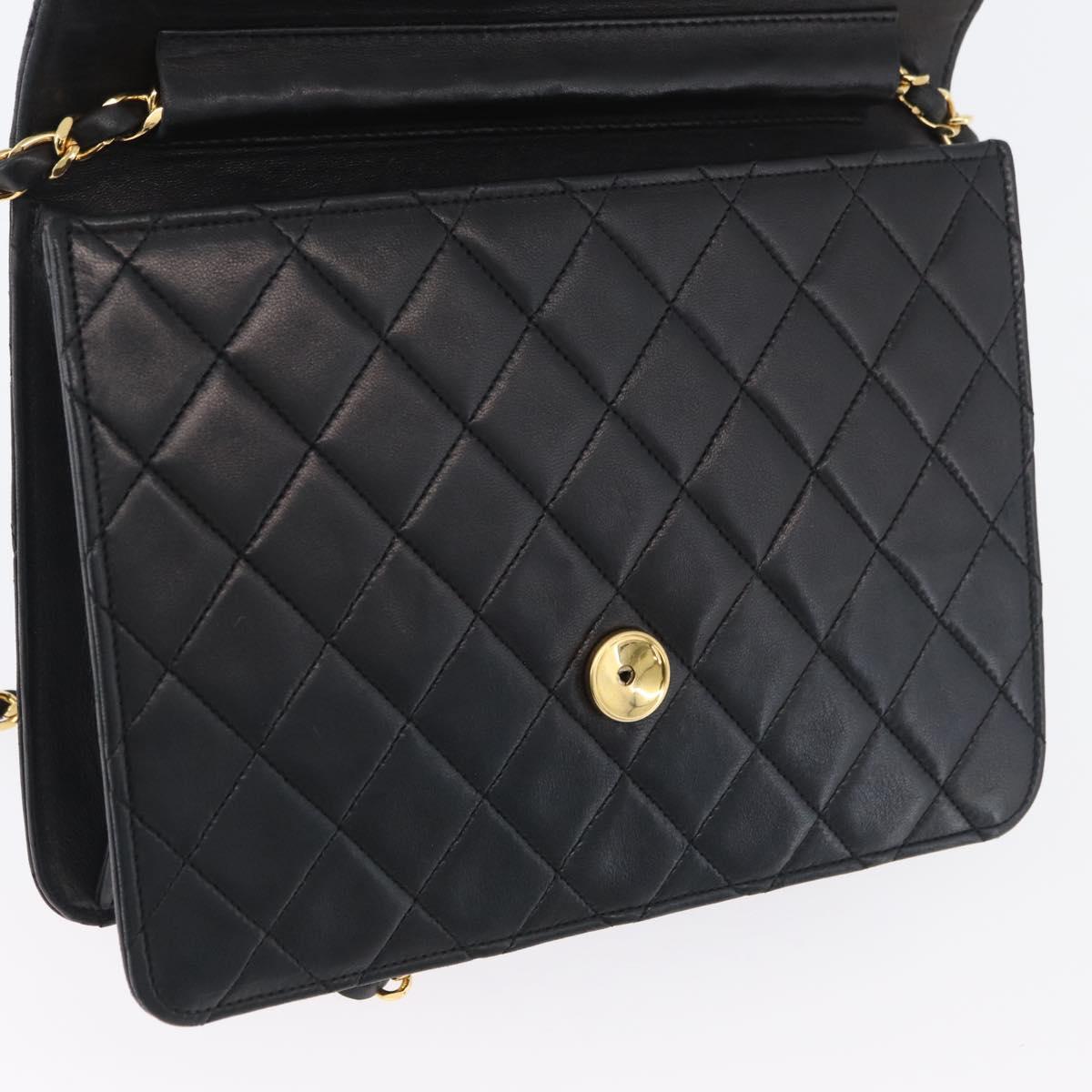 CHANEL Chain Matelasse Shoulder Bag Lamb Skin Black Gold CC Auth ka3415SAV