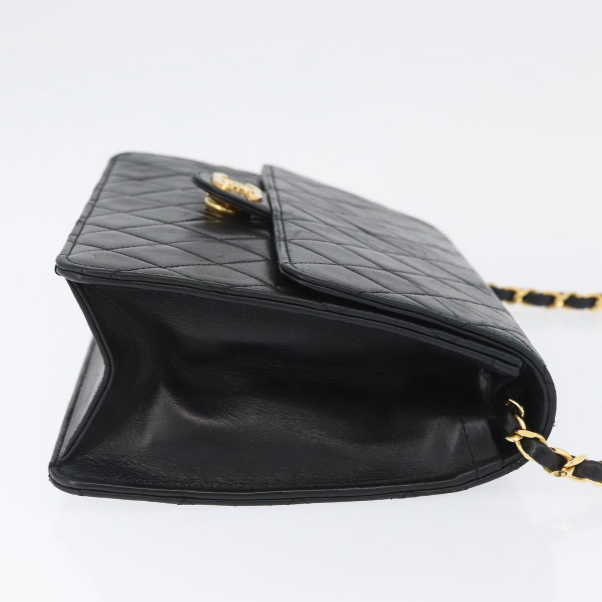 CHANEL Chain Matelasse Shoulder Bag Lamb Skin Black Gold CC Auth ka3415SAV