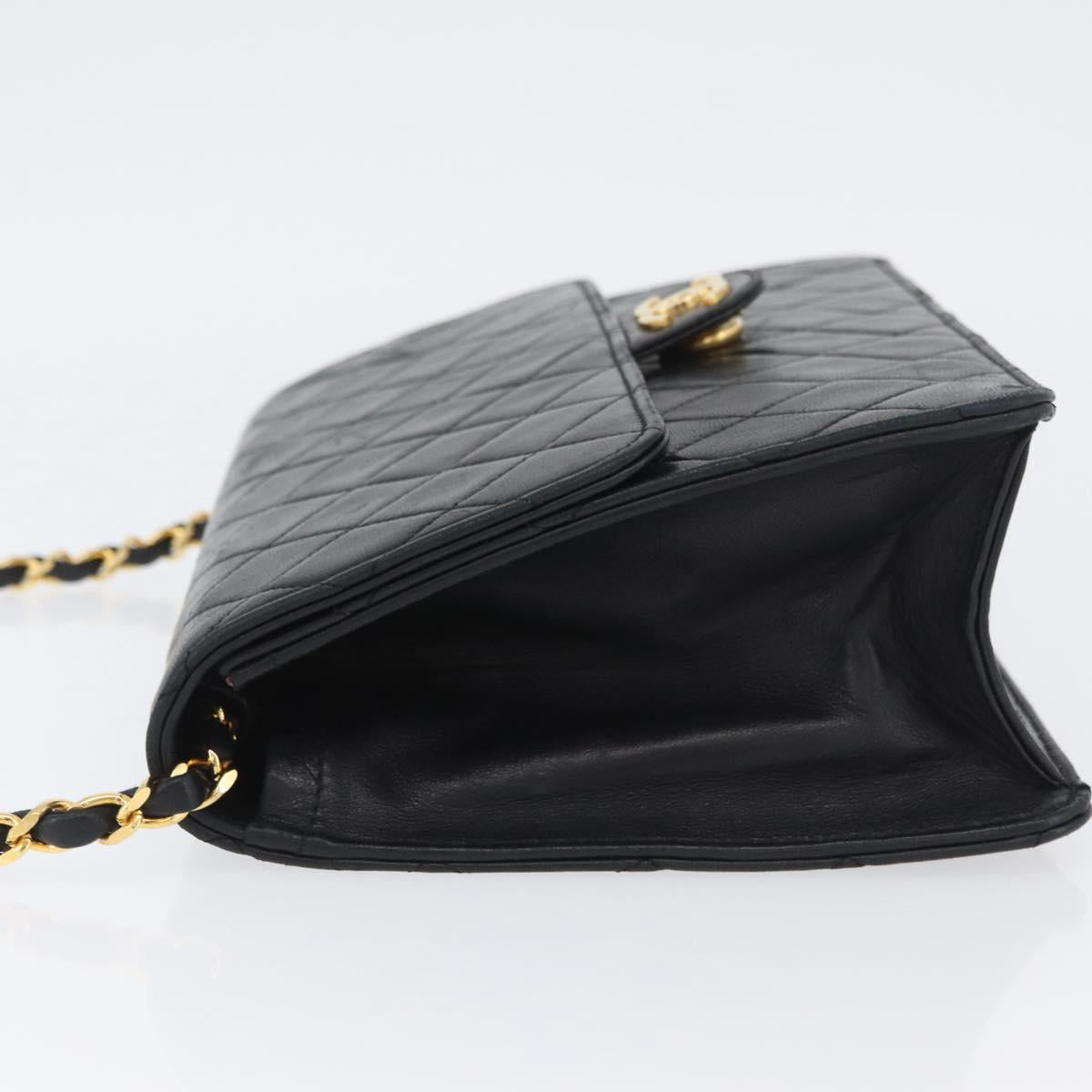 CHANEL Chain Matelasse Shoulder Bag Lamb Skin Black Gold CC Auth ka3415SAV