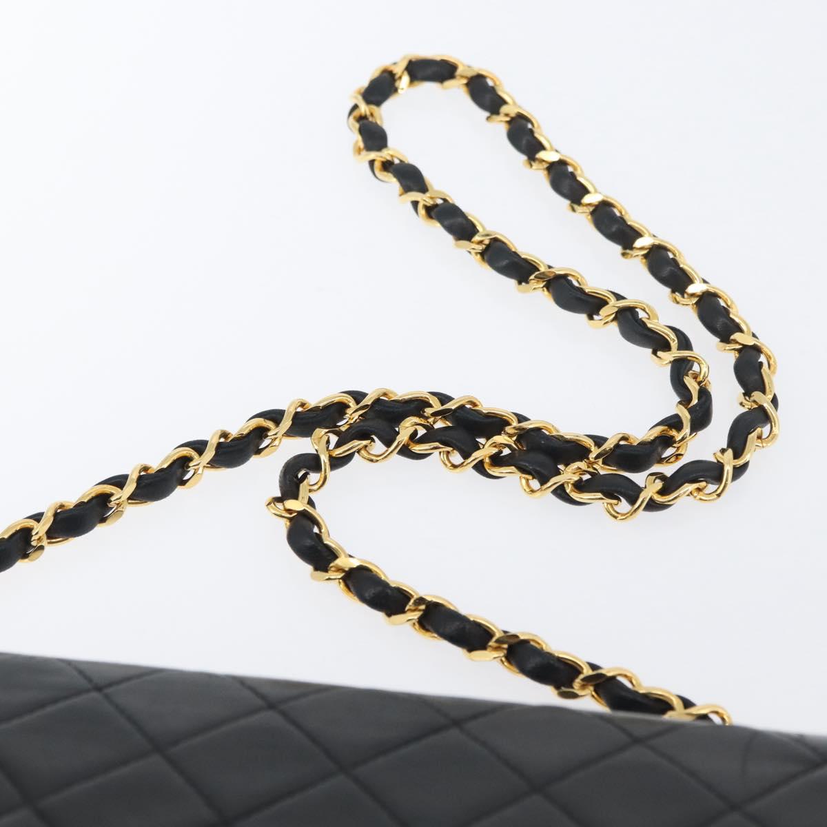 CHANEL Chain Matelasse Shoulder Bag Lamb Skin Black Gold CC Auth ka3415SAV