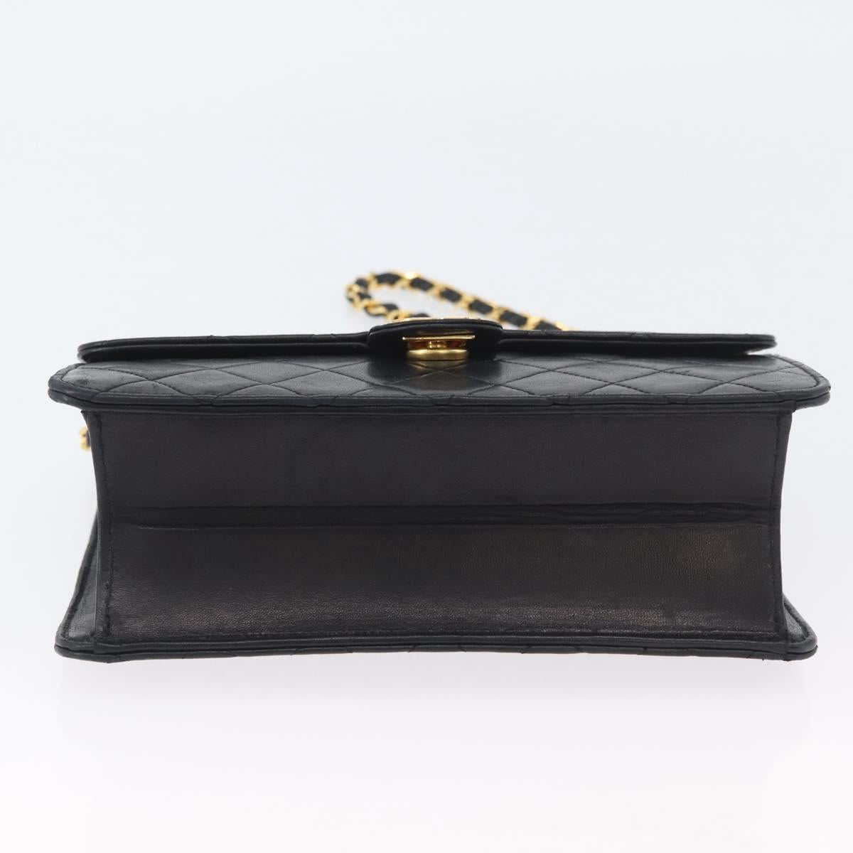 CHANEL Chain Matelasse Shoulder Bag Lamb Skin Black Gold CC Auth ka3415SAV