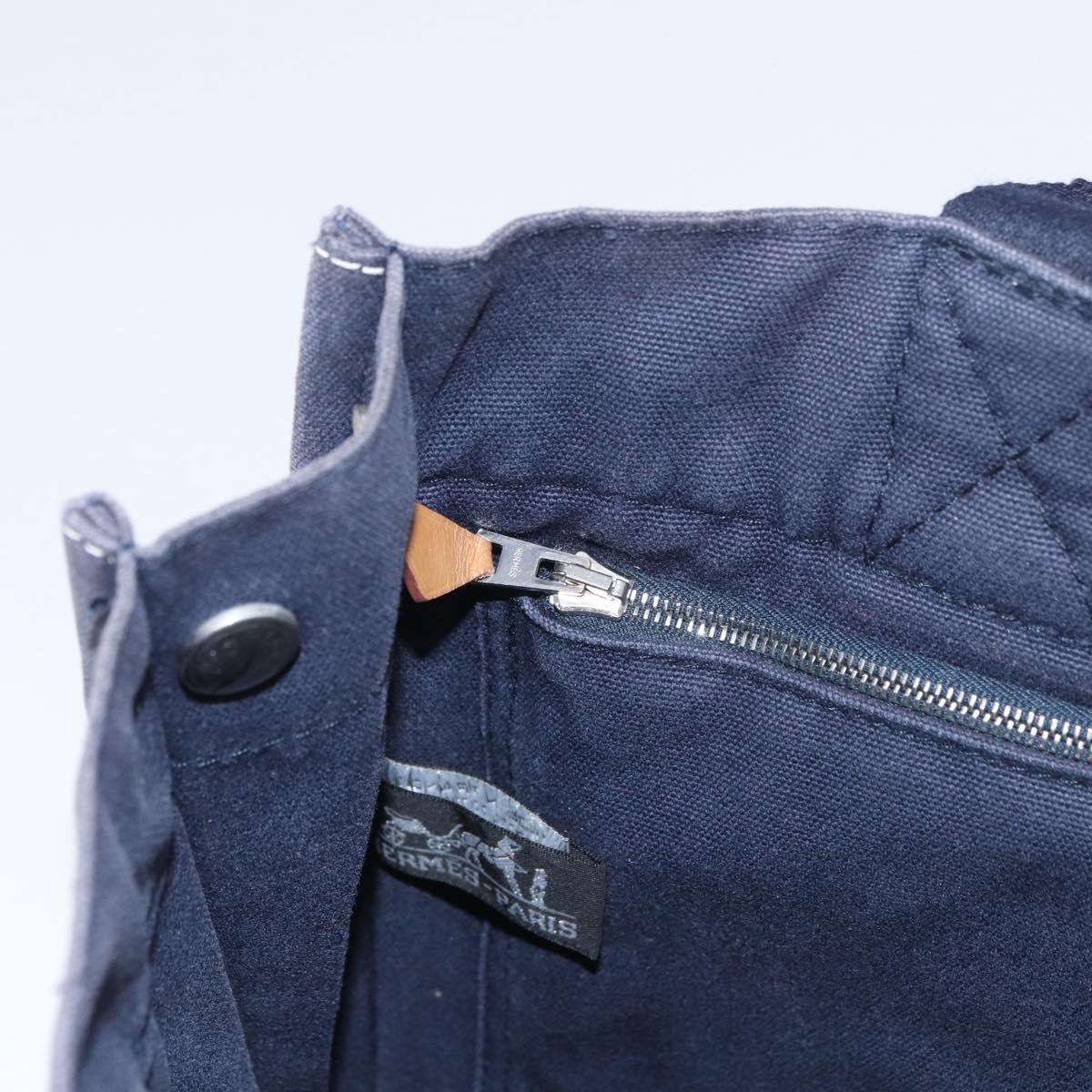 HERMES Fourre Tout PM Tote Bag Canvas Navy Silver Auth ka3422