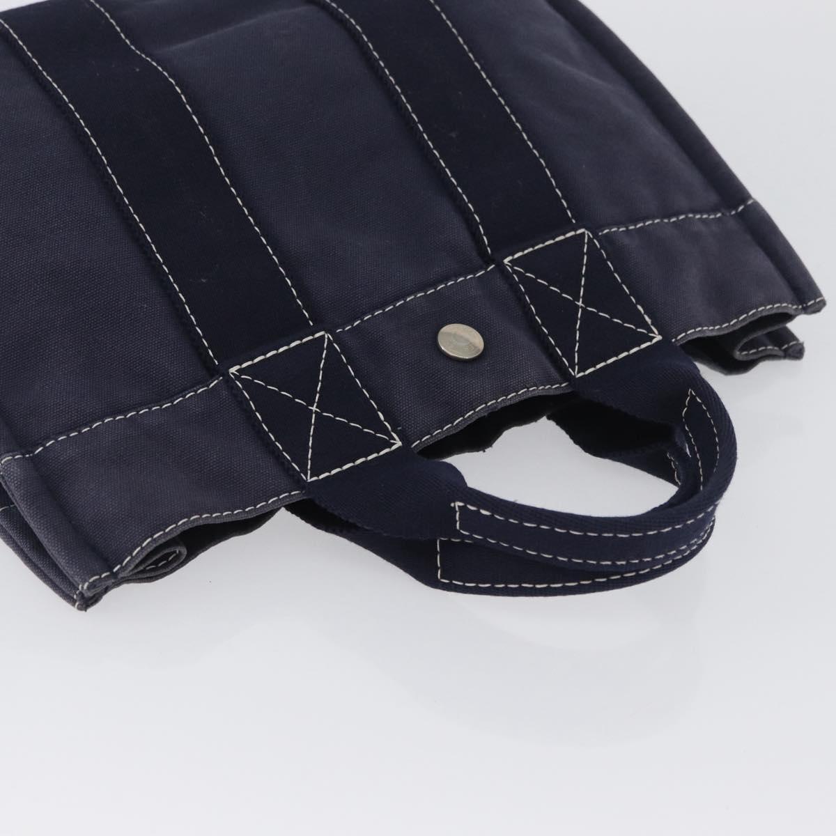 HERMES Fourre Tout PM Tote Bag Canvas Navy Silver Auth ka3422
