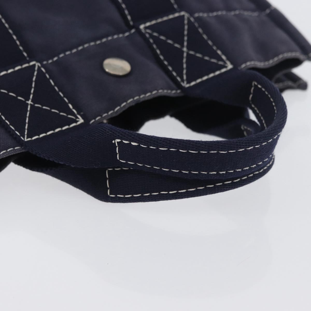 HERMES Fourre Tout PM Tote Bag Canvas Navy Silver Auth ka3422