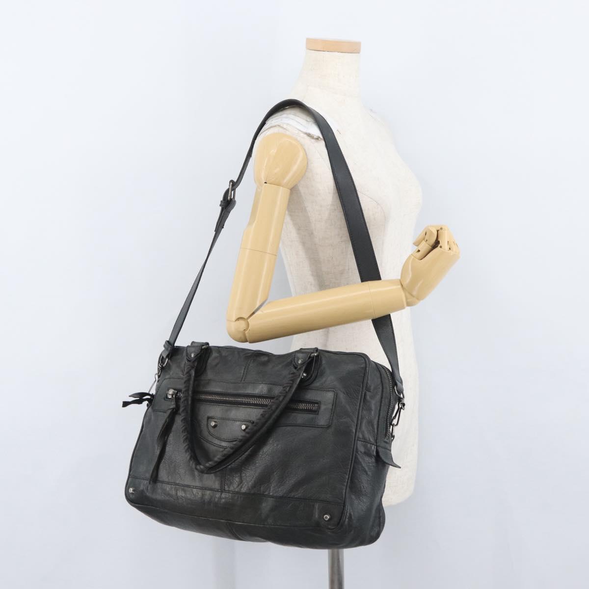 BALENCIAGA Classic Bridge Hand Bag Leather 2way Black Auth ka3423V