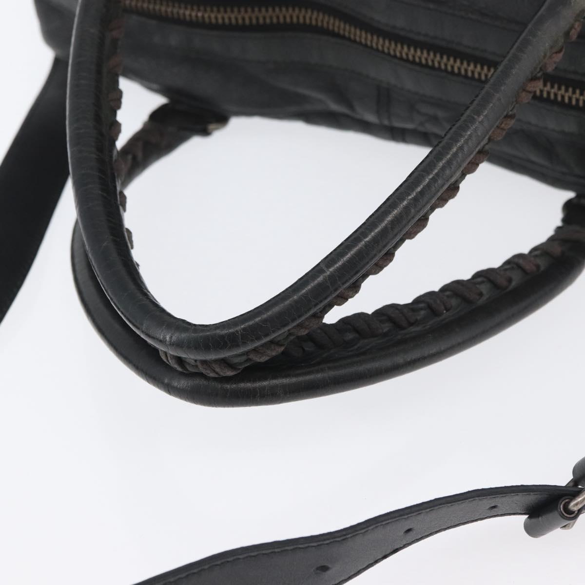 BALENCIAGA Classic Bridge Hand Bag Leather 2way Black Auth ka3423V