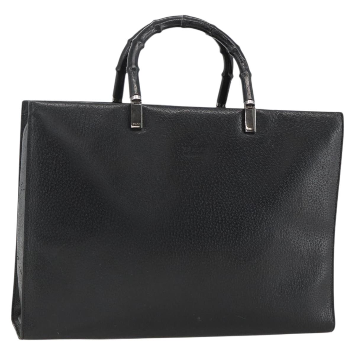GUCCI Bamboo Tote Bag Leather Black Silver 002 1034 3444 Auth ka3425