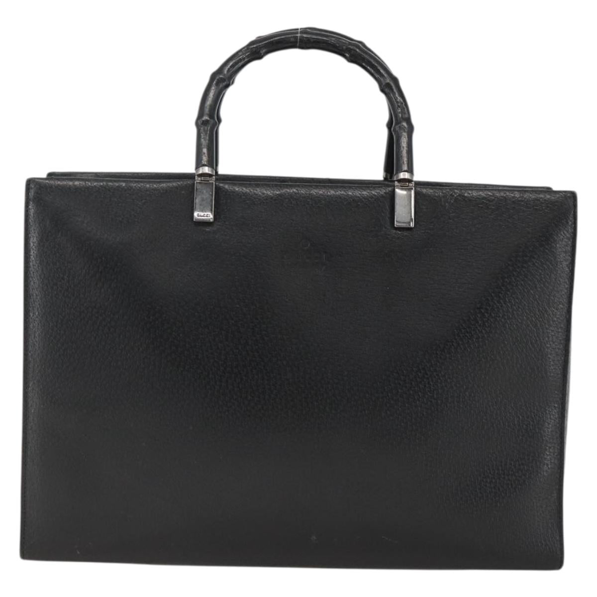 GUCCI Bamboo Tote Bag Leather Black Silver 002 1034 3444 Auth ka3425