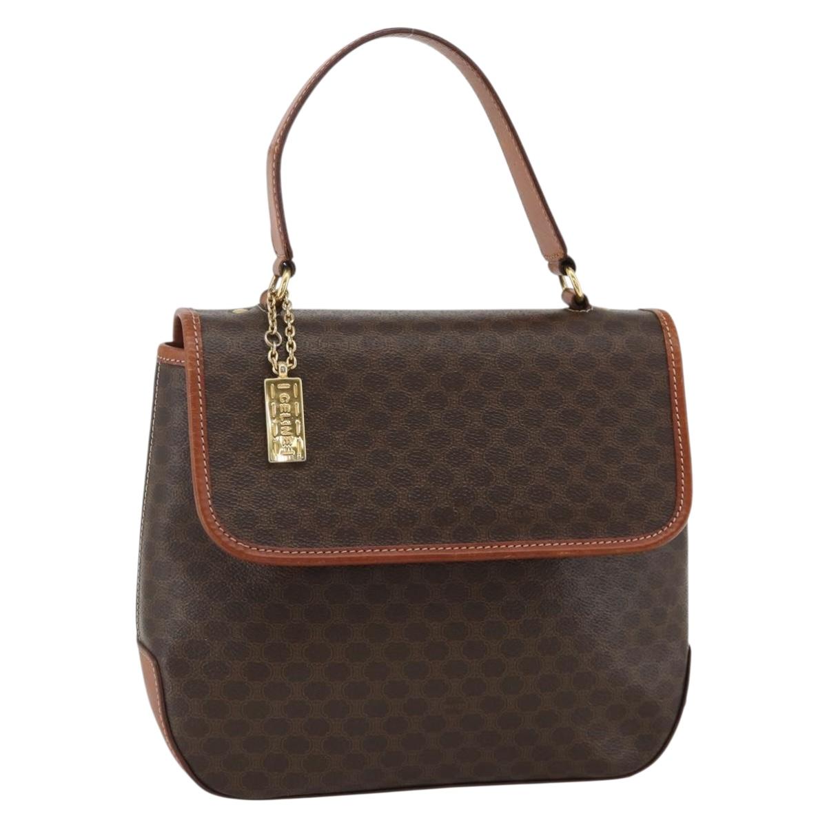 CELINE Macadam Canvas Hand Bag PVC Leather Brown Gold Auth ka3426