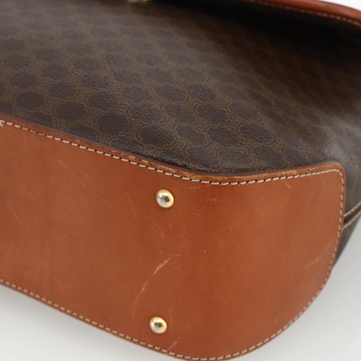 CELINE Macadam Canvas Hand Bag PVC Leather Brown Gold Auth ka3426