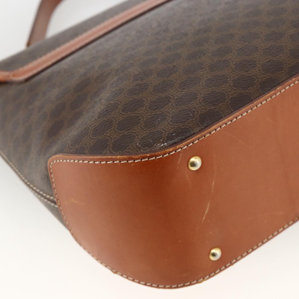 CELINE Macadam Canvas Hand Bag PVC Leather Brown Gold Auth ka3426