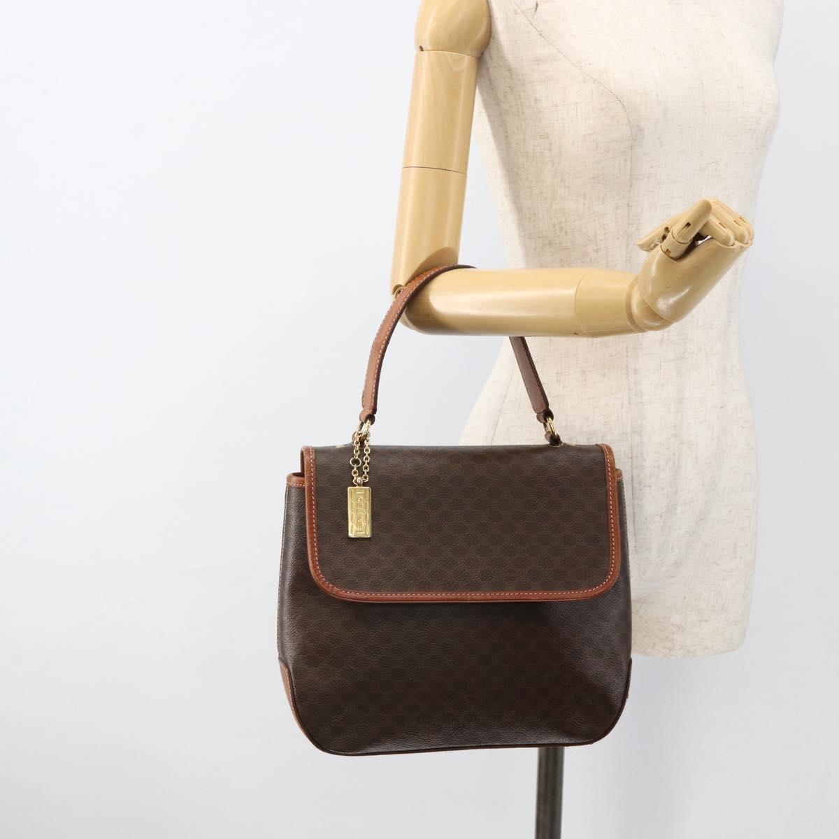 CELINE Macadam Canvas Hand Bag PVC Leather Brown Gold Auth ka3426