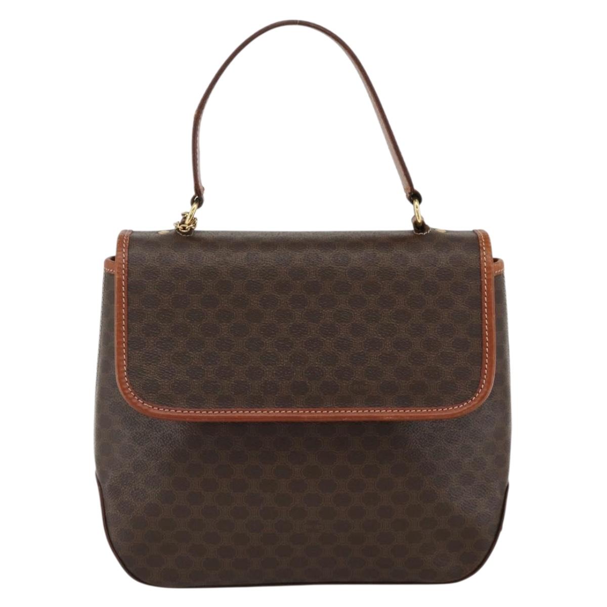 CELINE Macadam Canvas Hand Bag PVC Leather Brown Gold Auth ka3426