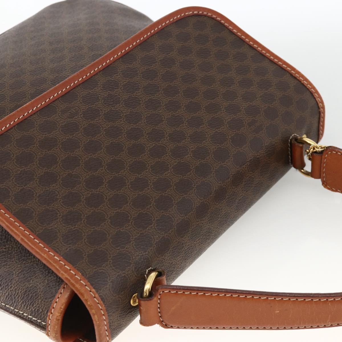 CELINE Macadam Canvas Hand Bag PVC Leather Brown Gold Auth ka3426