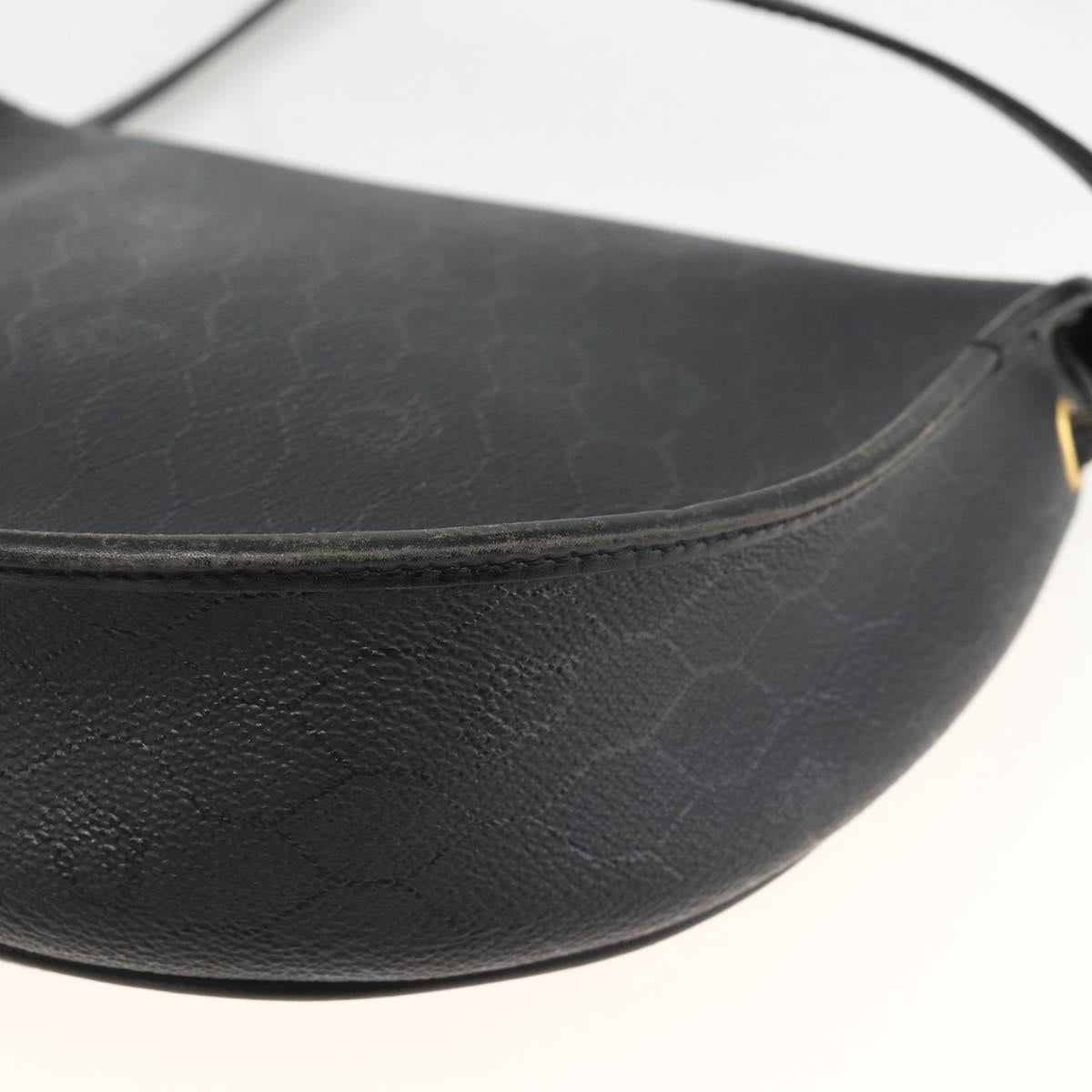 Christian Dior Honeycomb Canvas Shoulder Bag PVC Leather Black Gold Auth ka3429