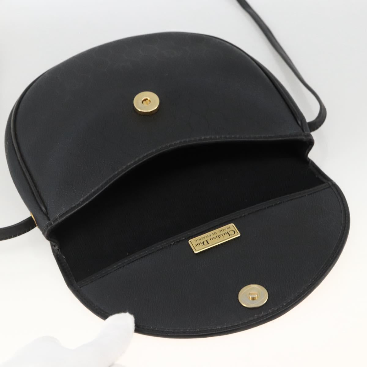 Christian Dior Honeycomb Canvas Shoulder Bag PVC Leather Black Gold Auth ka3429