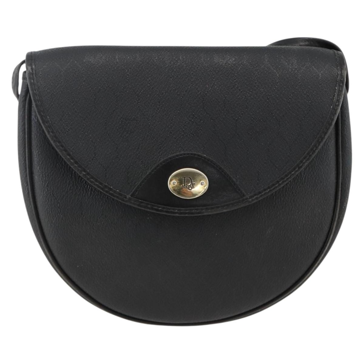 Christian Dior Honeycomb Canvas Shoulder Bag PVC Leather Black Gold Auth ka3429