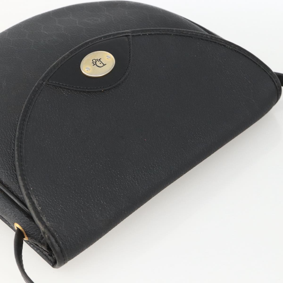 Christian Dior Honeycomb Canvas Shoulder Bag PVC Leather Black Gold Auth ka3429