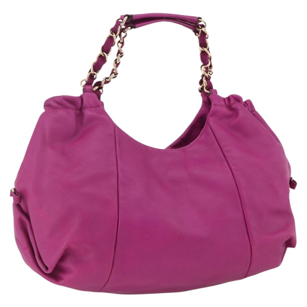 Salvatore Ferragamo Chain Hand Bag Leather Purple Gold Auth ka3431A