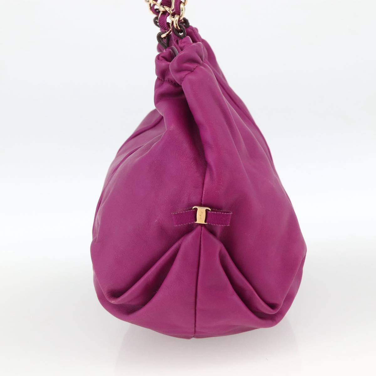 Salvatore Ferragamo Chain Hand Bag Leather Purple Gold Auth ka3431A