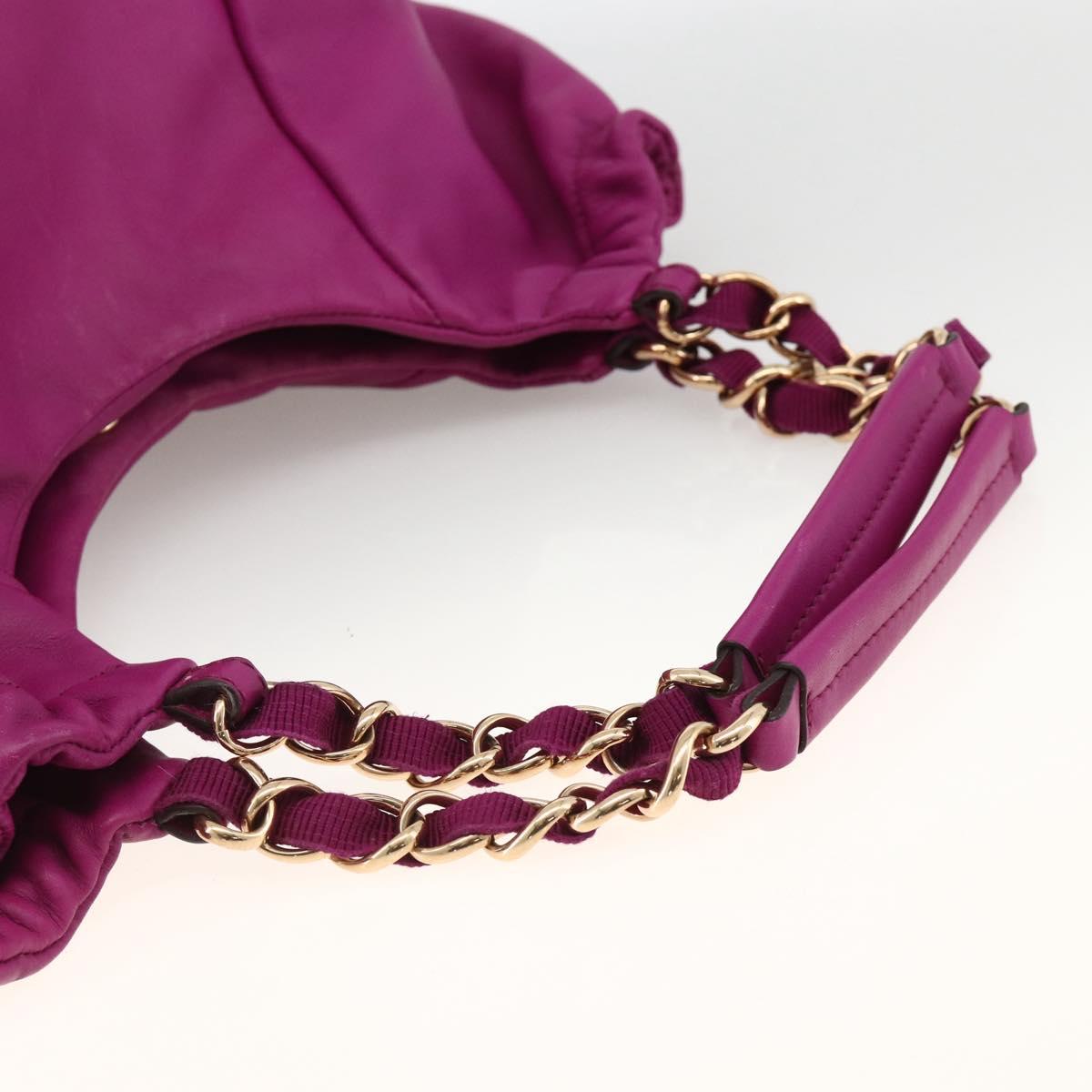 Salvatore Ferragamo Chain Hand Bag Leather Purple Gold Auth ka3431A