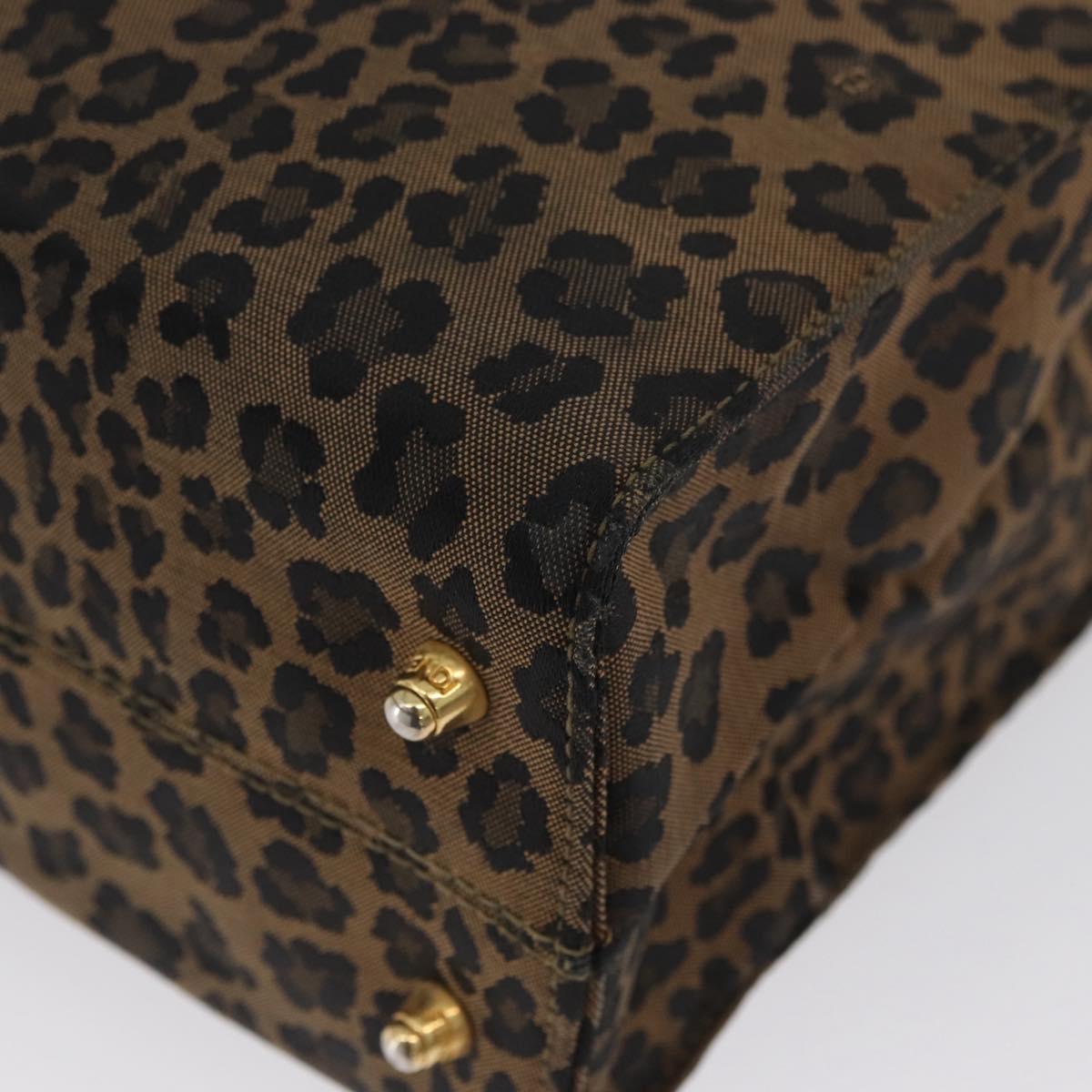 FENDI Leopard Tote Bag Nylon Brown Gold Auth ka3435