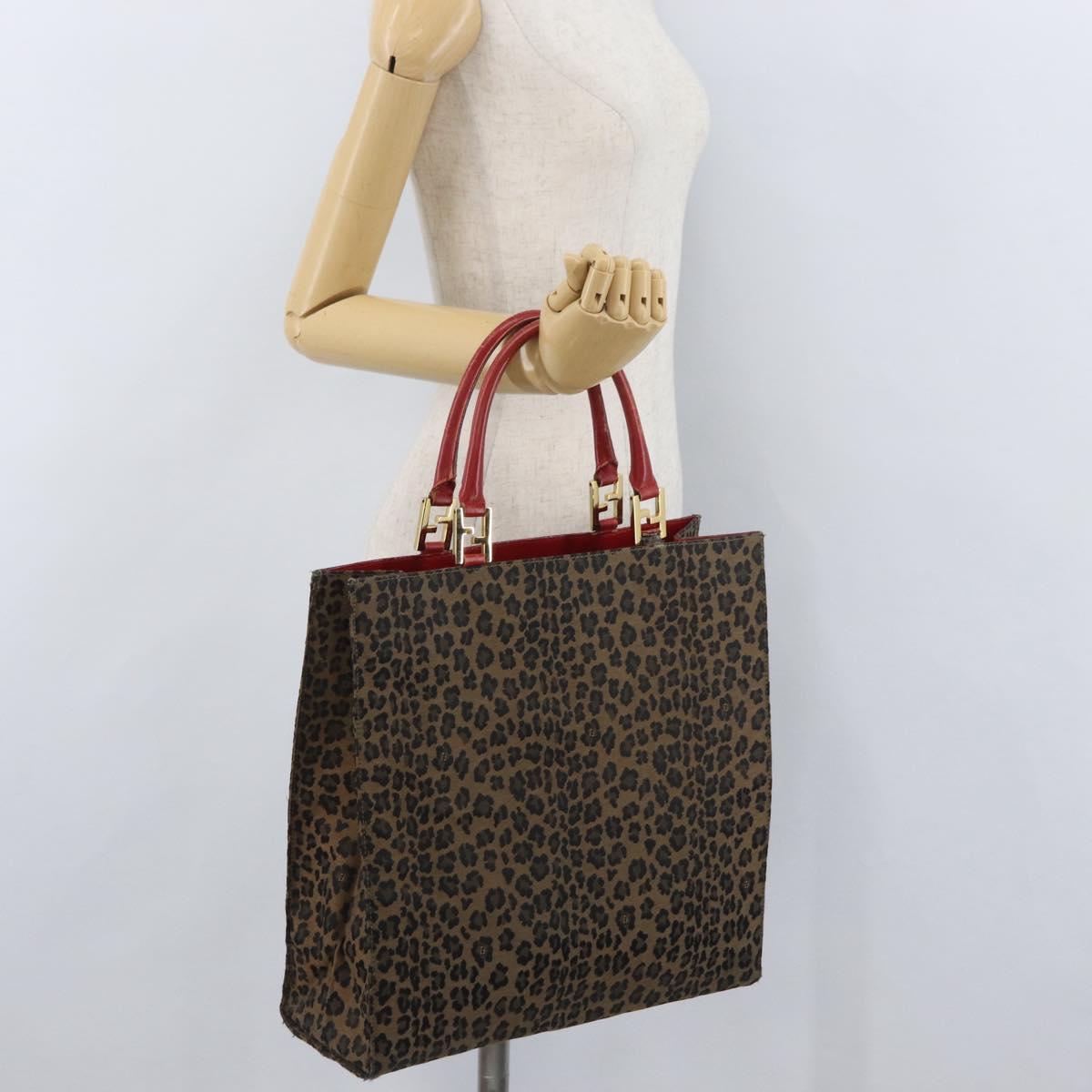 FENDI Leopard Tote Bag Nylon Brown Gold Auth ka3435