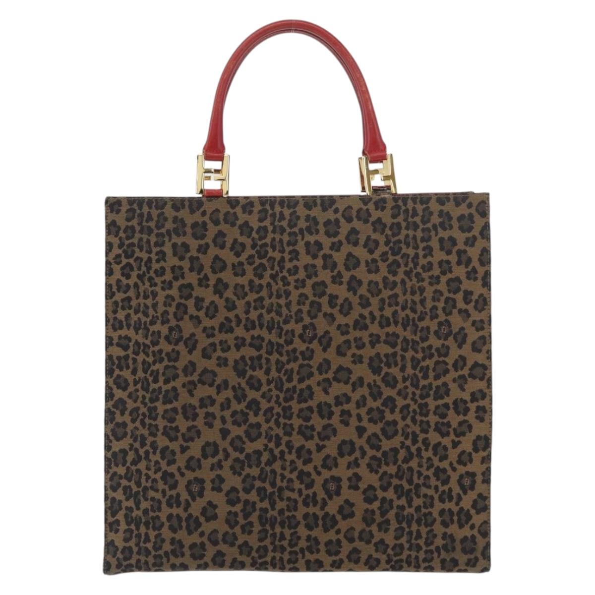 FENDI Leopard Tote Bag Nylon Brown Gold Auth ka3435