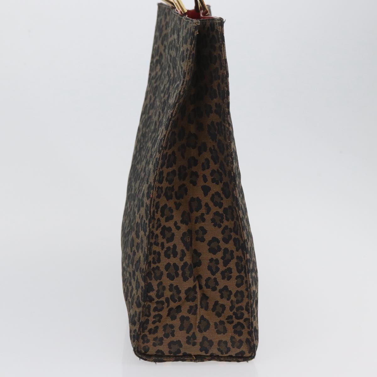 FENDI Leopard Tote Bag Nylon Brown Gold Auth ka3435