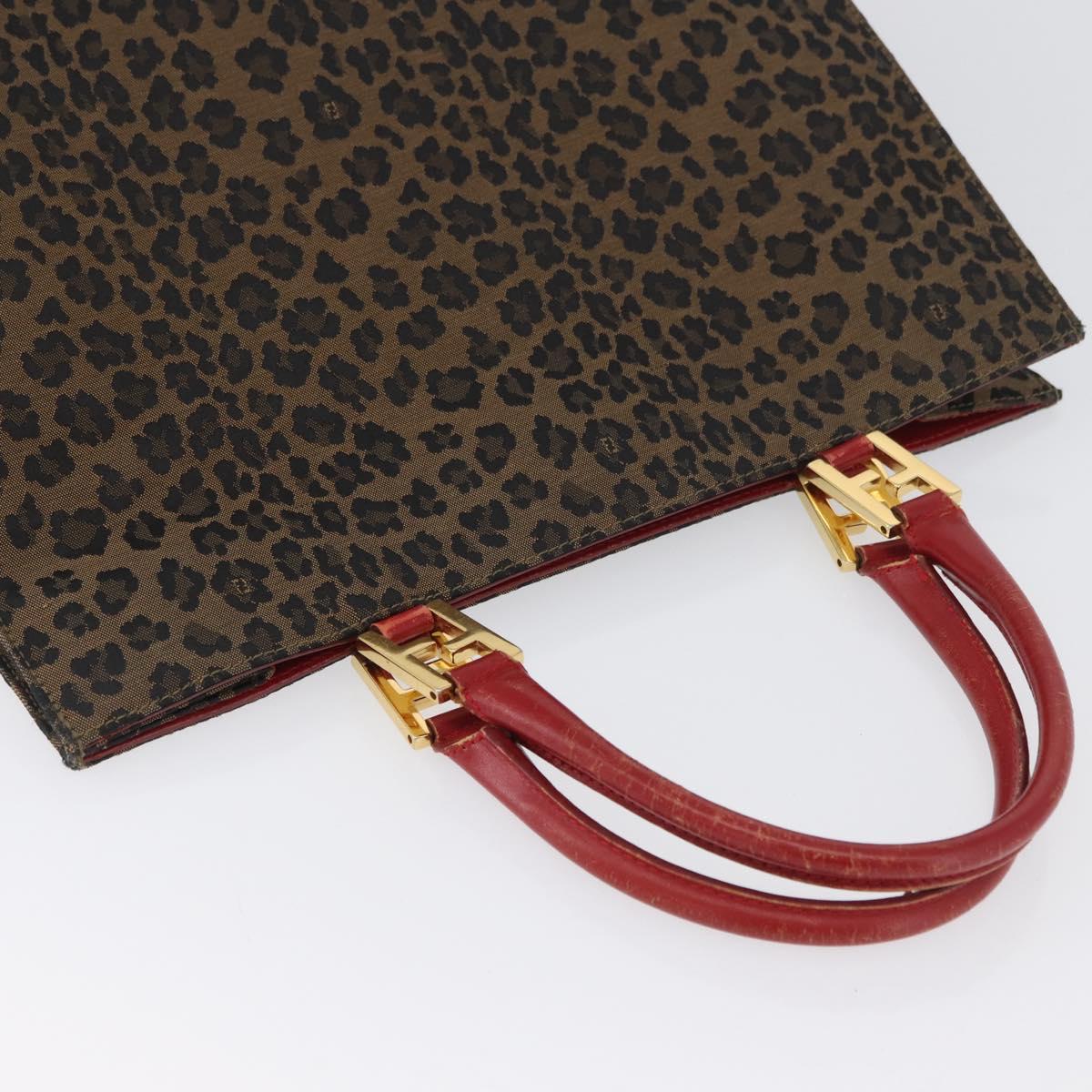 FENDI Leopard Tote Bag Nylon Brown Gold Auth ka3435