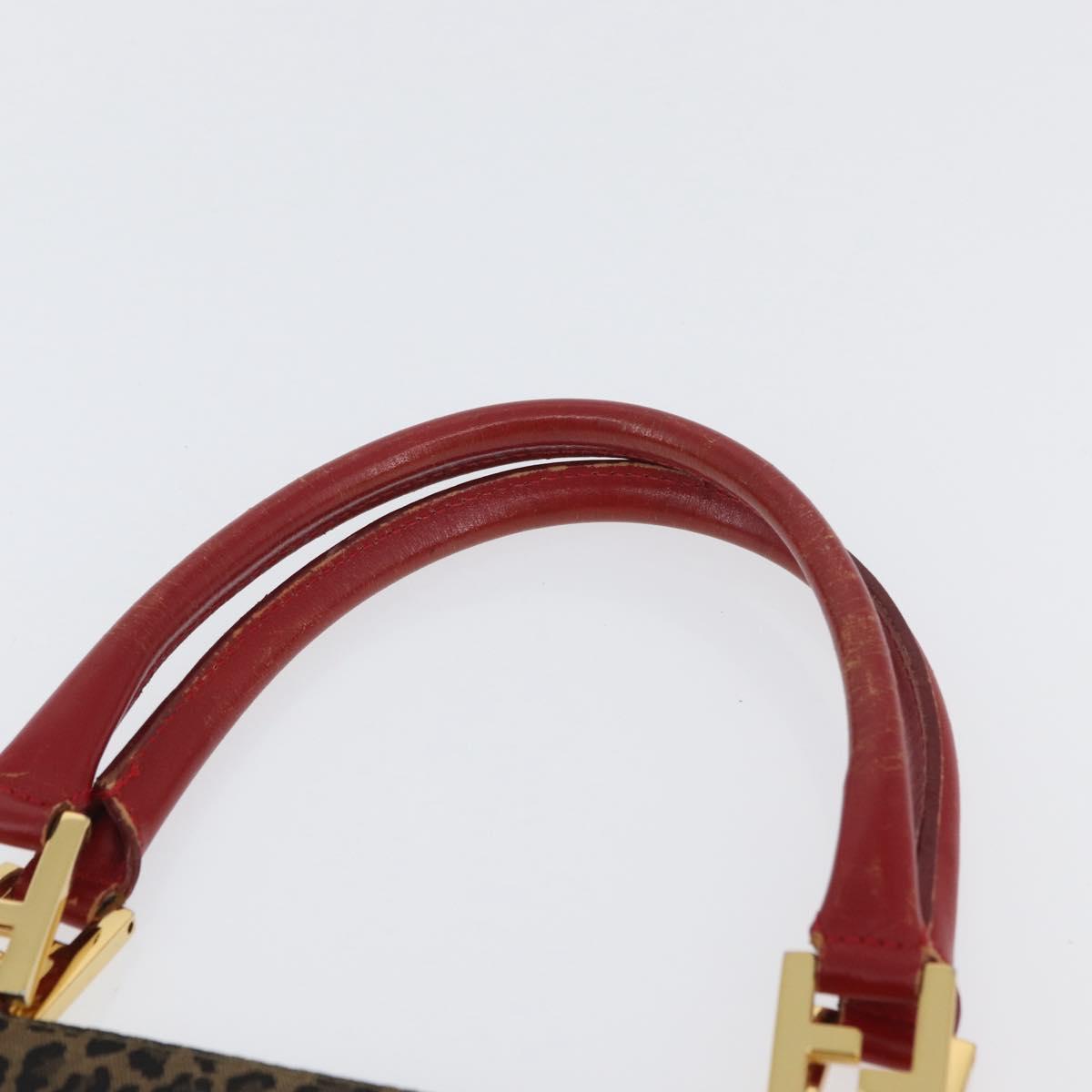 FENDI Leopard Tote Bag Nylon Brown Gold Auth ka3435