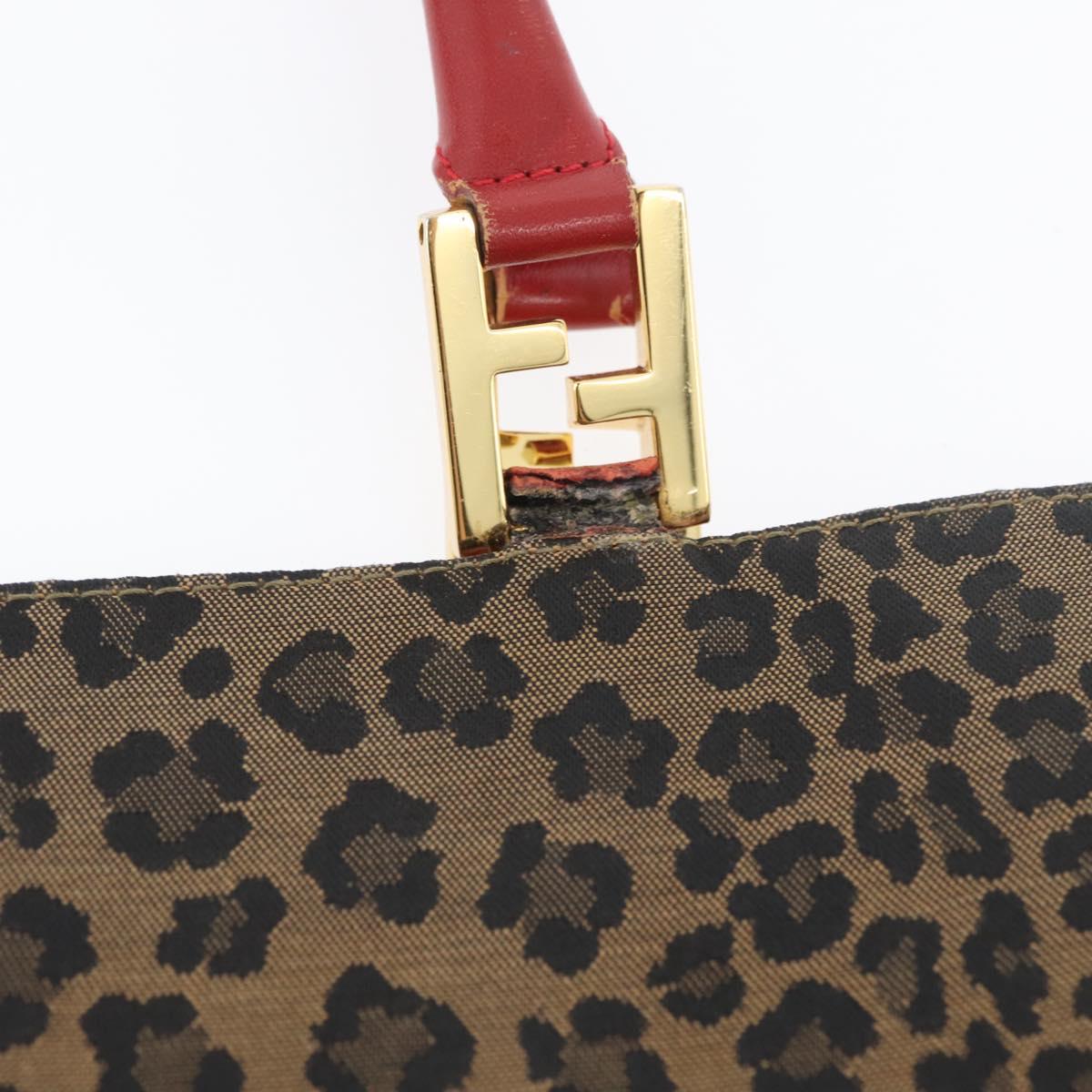 FENDI Leopard Tote Bag Nylon Brown Gold Auth ka3435