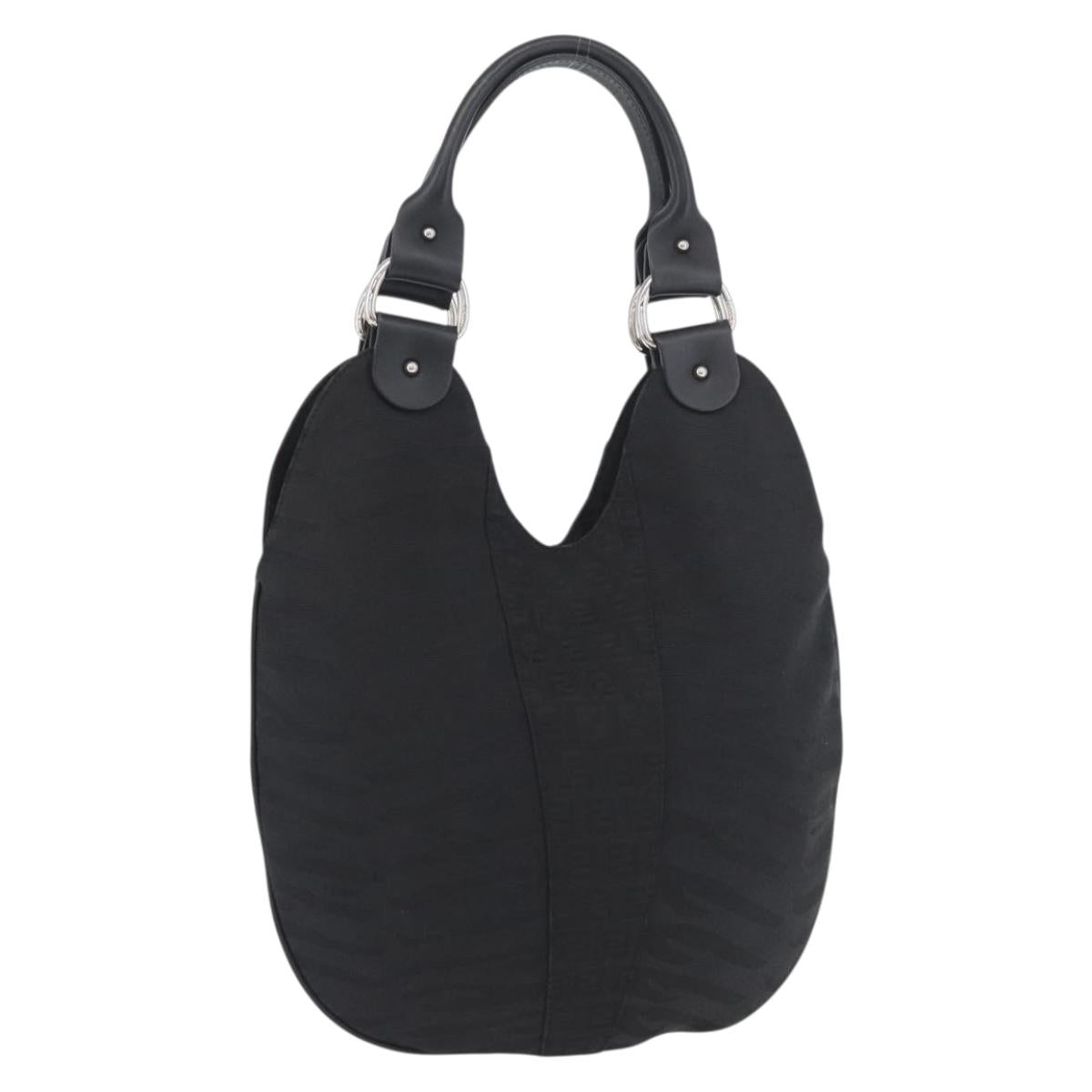 FENDI Zucchino Canvas Hand Bag Black Auth ka3436A